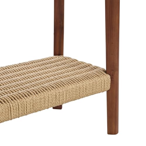 Alaterre Furniture Calais Living Room Collection – 48 Inch Solid Wood Entryway Table with Woven Storage Shelf – Mid Century Modern 2-Tier Sofa Table for Living Room, Hallway, or Foyer (Warm Chestnut) Alaterre Furniture