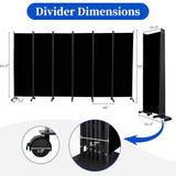 Room Divider 6FT Room Partition with Lockable Wheels, (Thicked Metal Base) Room Dividers, Freestanding Indoor Folding Privacy Screens, Portable Fabric Wall Divider for (Black, 132"- 6 Panel) JVVMNJLK