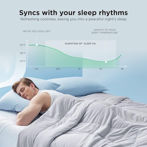 Bedsure Cooling Comforter Twin - Cooling Blankets for Hot Sleepers, Lightweight Comforter for Summer with Dual-Sided Cool Tech, Soft Breathable Cold Blanket for Sleeping, Grey, 68x88 Inches Bedsure