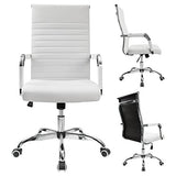 Furmax Ribbed Office Desk Chair Mid-Back PU Leather Executive Conference Task Chair Adjustable Swivel Chair with Arms (White) Furmax