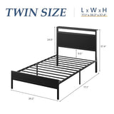 Fluest Twin Bed Frame with Headboard & Footboard, Twin Bed Frame with Charging Station & LED Light, Under-Bed-Storage, No Box Spring Needed, Noise Free, Easy Assembly, Classic Black Fluest