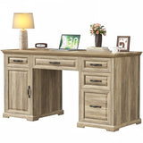 Marsail 60″ Farmhouse Executive Desk, Home Office Desk with Storage Cabinet, Charging Station, Adjustable Shelf, and File Drawer, Rustic Computer Writing Desk for Work & Study, Natural Marsail
