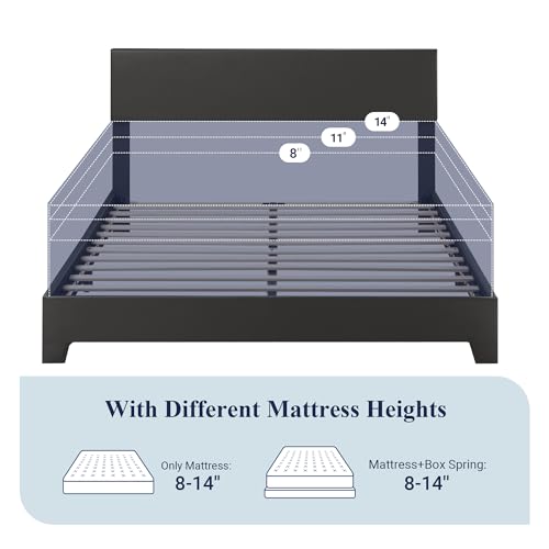 Allewie Queen Bed Frame with Adjustable Headboard, Faux Leather Platform Bed with Wood Slats, Heavy Duty Mattress Foundation, No Box Spring Needed, Noise-Free, Easy Assembly, Black Allewie