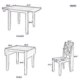 LUMISOL 3-Piece Wood Drop Leaf Dining Table Set with 2 X-Back Chairs, Space-Saving Breakfast Nook Dining Set for 2 People, Extendable Kitchen Table Set, Brown LUMISOL