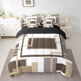 Erosebridal 7Pcs Khaki Square Geometric Comforter Set Twin,Minimalist Striped Abstract Bed in A Bag for Women Men Adults,Modern Aesthetic Art Quilt Set with Pillowcases,Geometric Stripes Bedding Erosebridal