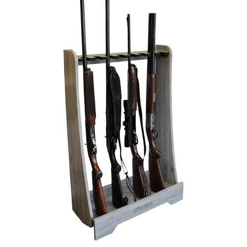 Rush Creek Creations 8-Gun Freestanding Storage Rack for Rifles and Shotguns, Indoor Standing Gun Display Rack, Barn Wood - WoodArtSupply