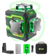 LasGoo LG-3DM Green Beam Laser Level, Self-Leveling 3x360° Cross Line Laser for Construction and Picture Hanging, 5200mAh Built-in Rechargeable Battery, Type-C Cable, Magnetic Rotating Stand Included LASGOO