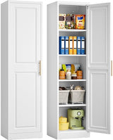 SISESOL 71" Tall Narrow Storage Cabinet with 1 Door and 5 Shelves,Slim Kitchen Pantry Cabinet,White Metal Bathroom Cabinets,Large Cupboard for Home,Kitchen,Laundry,Bathroom SISESOL
