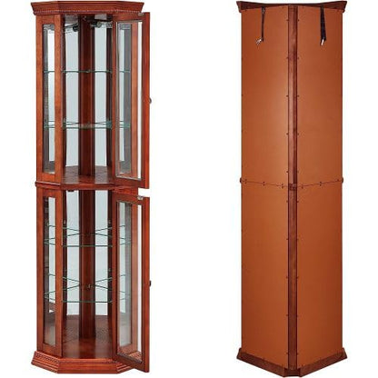 GPCRAC Corner Curio Cabinet with Lights, Adjustable Tempered Glass Shelves, Mirrored Back, Display Cabinet (Walunt(Tall))