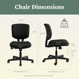 HON Volt Armless Office Chairs with Wheels, Ergonomic Adjustable Center-Tilt Recline, Fabric Back and Seat, Swivel Desk Chair, Black HON