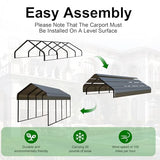 RITERYIFER 12x20 FT Heavy Duty Carport, Black Metal Carports Kits for Garage - Aluminum Car Ports with Steel Shelter Frame Cover for 1 Car or Boats RITERYIFER