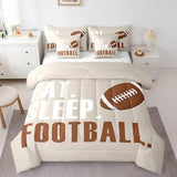 Feelyou Football Comforter Set with Sheets Full Size Rugby Sports 7 Pieces Bedding Set for Kids Boys Girls Teens Beige Brown Sports Ball Game Bed in a Bag Gift for Football Lover Bed Set Feelyou