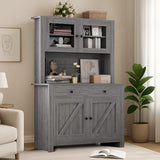 IDEALHOUSE 63" Kitchen Pantry Cabinet with Drawers, Hutch Cabinet with Storage, Microwave Stand, Adjustable Shelves, Freestanding Tall Pantry Storage for Dining Room, Living Room, Grey IDEALHOUSE