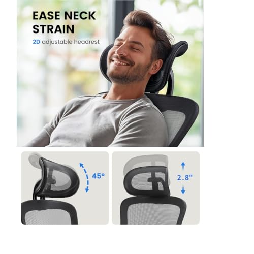 NOBLEWELL Ergonomic Office Chair with Padded Lumbar Support, 2D Headrest, Adjustable Armrests, Upgraded Contoured Seat Cushion, 130° Rocking Tilt, Computer Gaming Chair for Home Office NOBLEWELL