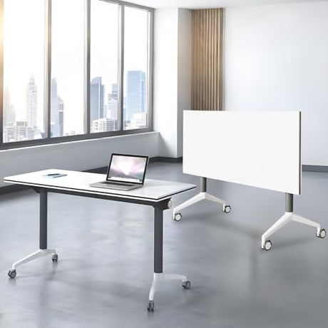 MOFGOE Conference Room Table, Foldable Training Table with Wheels, Large Mobile Seminar Desk, for Office Classroom Meeting, Modular Spliced & Combined,1pack,47x20x30 Inch MOFGOE