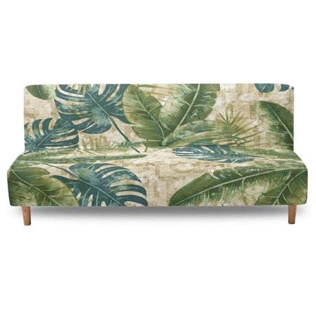 Xsehusvy Tropical Leaf Armless Futon Slipcover with Elastic Bands, Anti-Slip Sofa Bed Couch Covers Water Resistant Furniture Protector Home Living Room Decor Xsehusvy