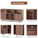 fineway Large Record Player Stand with Power Outlets & LED Lights, Record Player Table Cabinet with Vinyl Record Storage Holds up to 500 Albums, Turntable Stand for Living Room, Bedroom fineway