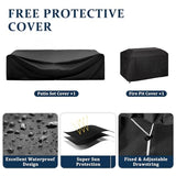 VONZOY 8 Pieces Outdoor Patio Furniture Set with 44" Fire Pit Table Rattan Sectional Conversation Sets w/Gas Fire Pit, Coffee Table, 2 Waterproof Covers, Navy Blue VONZOY