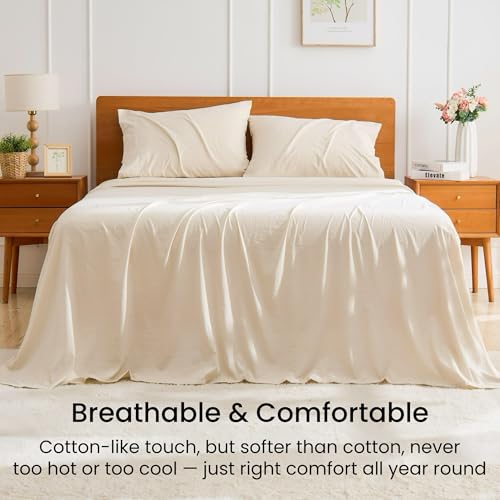 GOKOTTA 4-Pcs King Size Sheets Set, 10-16" Deep Pocket, Non-Slip Elastic Corner Straps, Washed & Brushed Microfiber Polyester - Hotel Luxury, Ultra Soft, Breathable, Wrinkle-Free, Anti-Rip - Beige GOKOTTA