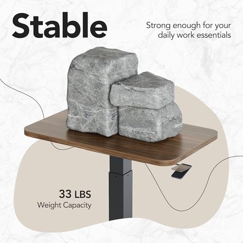 HUANUO Small Rolling Laptop Standing Desk, Height Adjustable Mobile T-Base Desk with Lockable Casters, Portable Sit-Stand Workstation for Bedside & Sofa, Walnut HUANUO