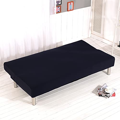 Stretch Futon Cover Armless Sofa Slipcover Foldable Sofa Bed Covers with Elastic Bottom, Machine Washable (Black) HUOZHI