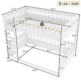 Bellemave Full Over Full Bunk Bed for Kids/Adults,Floor Bunk Beds with Inclined Ladder,Solid Wood Low Bunk Bed for Teens,Girls,Boys,Detachable,White Bellemave