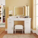 Airynee Vanity Desk with Mirror, 9 Drawers Makeup Vanity Tables with Power Outlet, Tri-Folding & 3 Colors Adjustable LED Lighted Mirror, Vanities Desk Set for Bedroom, Dressing Room, White Airynee