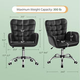 Yaheetech Modern Faux Leather Office Chair Ergonomic Adjustable Computer Chair with Wide Seat, Padded Armrests for Study, Bedroom Black Yaheetech