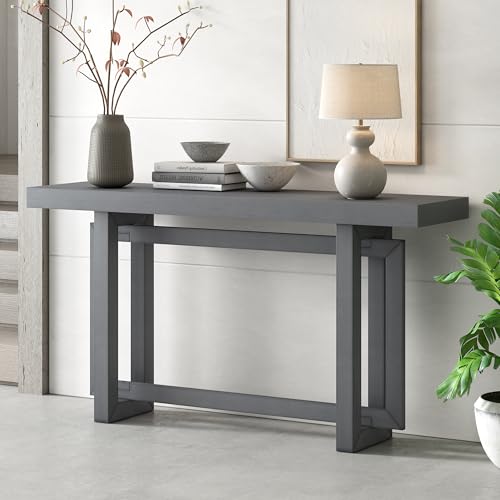 Knocbel Contemporary Console Table with Industrial-Inspired Concrete Wood Top, Minimalist Entryway Table for Hallway Living Room Foyer Corridor, 59.1" W x 15.7" D x 31.7" H (Dark Gray) Knocbel