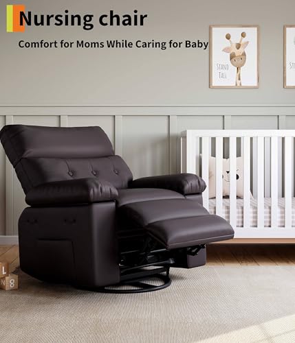 GarveeHome Oversized Leather Recliner Chair - Heat and Massage, Swivel Rocker Manual Recliner for Adults, Lazy Rocking Chair with Comfort Arms and Back Single Sofa for Living Room