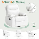 Nursery Glider Recliner with Adjustable Armrests, Oversized Comfortable Nursing Chair for Breastfeeding Moms, 360°Swivel, 90°-160° Recline, Quiet Rocking Chair Nursery for Living Room, White