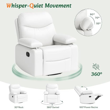 Nursery Glider Recliner with Adjustable Armrests, Oversized Comfortable Nursing Chair for Breastfeeding Moms, 360°Swivel, 90°-160° Recline, Quiet Rocking Chair Nursery for Living Room, White AILEEKISS
