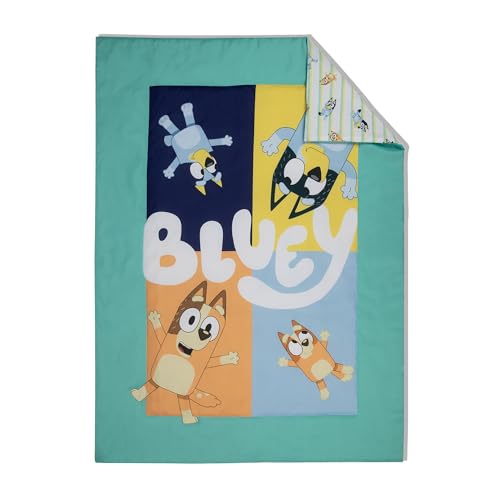 Bluey 4 Piece Toddler Bedding Set – Includes Comforter, Sheet Set – Fitted Top Sheet Reversible Pillowcase for Boys or Girls Bed, Blue Bluey