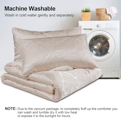 tohrisa Jacquard Comforter Set - Luxury Warm Paisley Floral Pattern King Size Bedding with 2 Pillowcases All-Season Soft & Lightweight 3D Bubble Design Bed Set (104x90 Inches Rose Gold) tohrisa