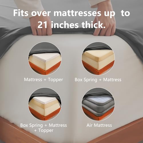CozyLux Extra Deep Pocket Queen Sheet Set - 6 Piece Sheets Queen Size Bed Set - Fits Up to 21 inches Mattresses Queen Sheets，Breathable Queen Bed Sheets & Pillowcases - Easy & Secure Fit, Dark Grey CozyLux