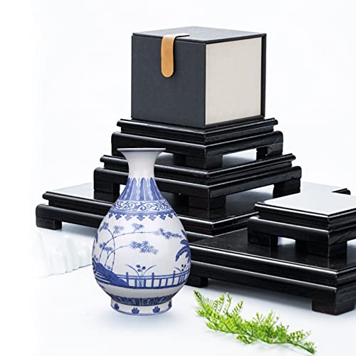 MDEOOSKY Wooden Display Stand Rectangle Wood Display Base Display Risers Rectangle Vase Riser Teapot Aquarium Lamp Base Home Decoration 5.11" W x 3.74" D x 1.69" H (Black) MDEOOSKY