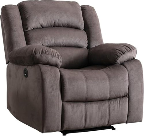 EBELLO Classic Power Recliner Chair, Oversized Electric Reclining Chair with Overstuffed Cushion and Back, Soft Fabric Adults Single Recliner Sofa for Living Room, Brown EBELLO