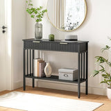 MAHANCRIS Console Table, Narrow Long Entry Table with Storage Shelf, 2-Tier Fluted Entryway Table with 2 Drawers, for Entryway, Living Room, Foyer, Hallway, Office, Black CTHB5101 MAHANCRIS