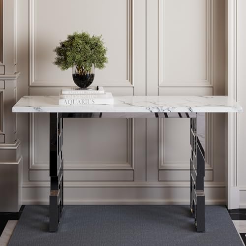 AUZ 55" White and Silver Console Table, Luxury Living Room Sofa Table, Modern Rectangle Console Table for Entryway, Living Room, Office, Foyer, Front Hall, Hallway AUZ
