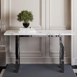 AUZ 55" White and Silver Console Table, Luxury Living Room Sofa Table, Modern Rectangle Console Table for Entryway, Living Room, Office, Foyer, Front Hall, Hallway AUZ