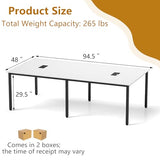 Nightcore Rectangle Conference Table for 10, 8 ft Large Seminar Table with 2 Cable Grommets, Modern Industrial Office Computer Desk with Metal Legs for Boardroom, Meeting Room, White Goplus