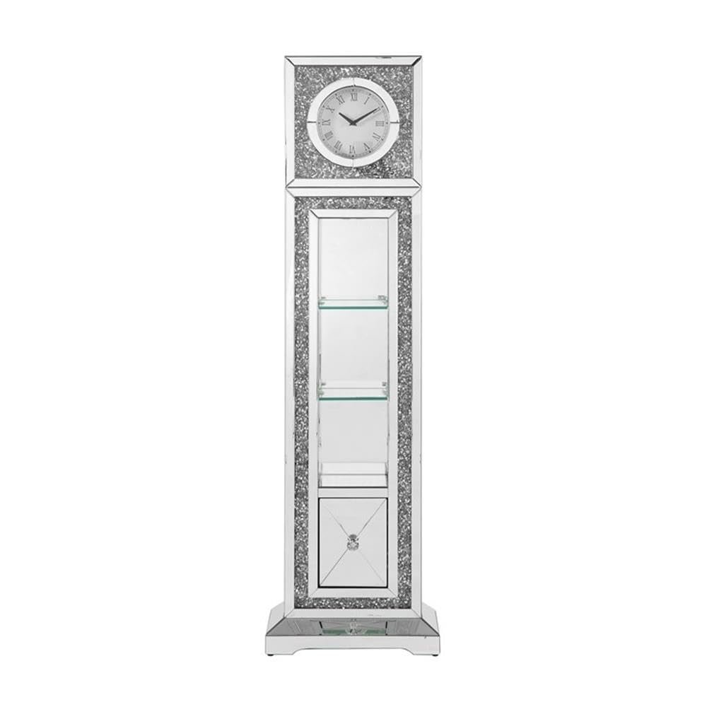 Acme Noralie Grandfather Clock in Mirrored & Faux Diamonds Acme
