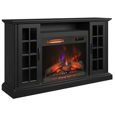 duraflame® Electric Fireplace Media Mantel for TVs up to 65 inches and Farmhouse Storage Cabinets, Black Embossed Ash Duraflame