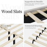 Yaheetech Beige Queen Upholstered Platform Bed with Wing Headboard & Wooden Slat Support Yaheetech