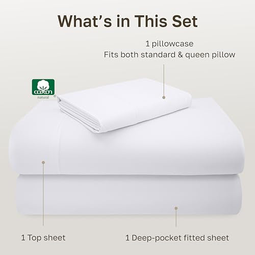 California Design Den Deep Pocket Twin Sheets Set - Luxury 600 Thread Count 100% Cotton Sateen, Twin Sheet Set with All Around Elastic for a Snug Fit, Hotel Quality Bedding - White California Design Den