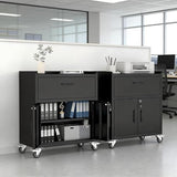 Metal Storage Cabinets Locker with Shelves and Drawer, Metal Rolling Storage Cart, Adjustable Shelf, Tool Organizer for Garage Warehouse, Black, 35" H x 30" W x 18" D Metallitrend