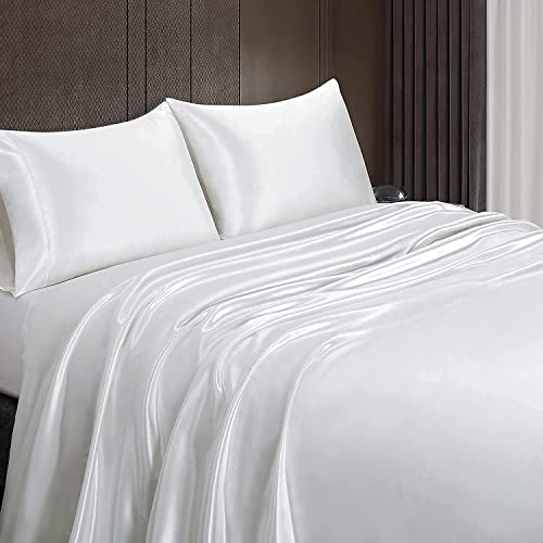 Homiest White Satin Twin Flat Sheet - Luxury & Ultra Soft Bedding for Twin Mattress, Single Flat Sheets Sold Separately Homiest