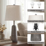 Rinweey 24" Modern Concrete Table Lamps Set of 2, Faux Stone Bedside Lamps for Bedroom, Travertine Inspired Nightstand Lamps for Living Room End Table, Gray (2 LED Bulbs Included) Rinweey