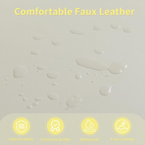 Chfeloai 48" Faux Leather Loveseat, Mid Century Modern Futon Sofa with 2 Pillows, Small Couch for Small Space, Living Room, Bedroom, Apartment, Home Office (Off-White) Chfeloai