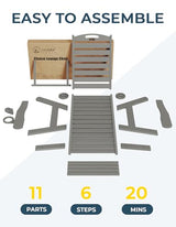 Outdoor Lounge Chair Set of 4, All Weather Patio Chaise Lounge Chairs for Outside, HDPE Chair with Rolling Wheels & Cup Holder, 5 Position, Deck, Pool, Grey